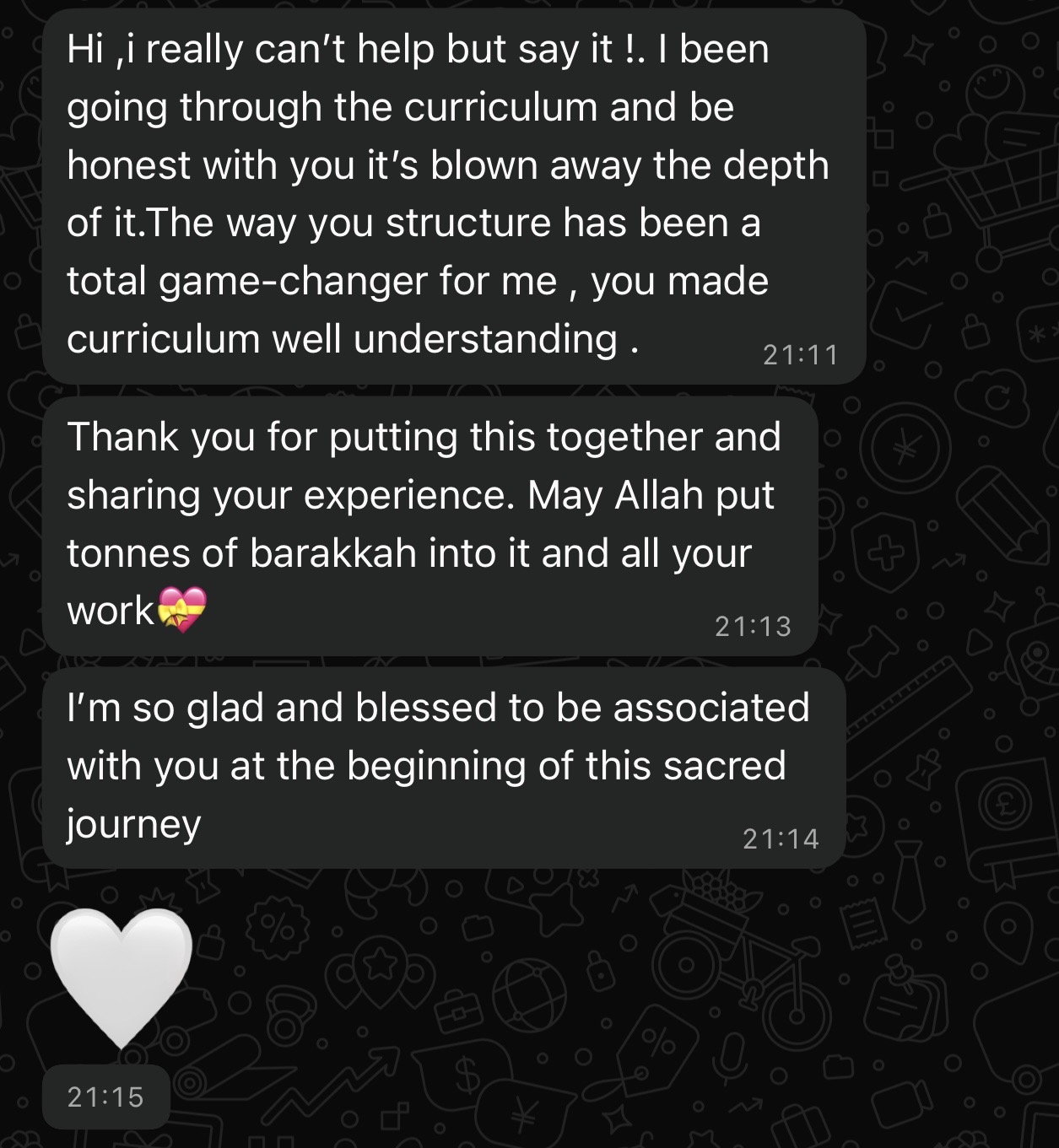 Preview of an original student message about the curriculum