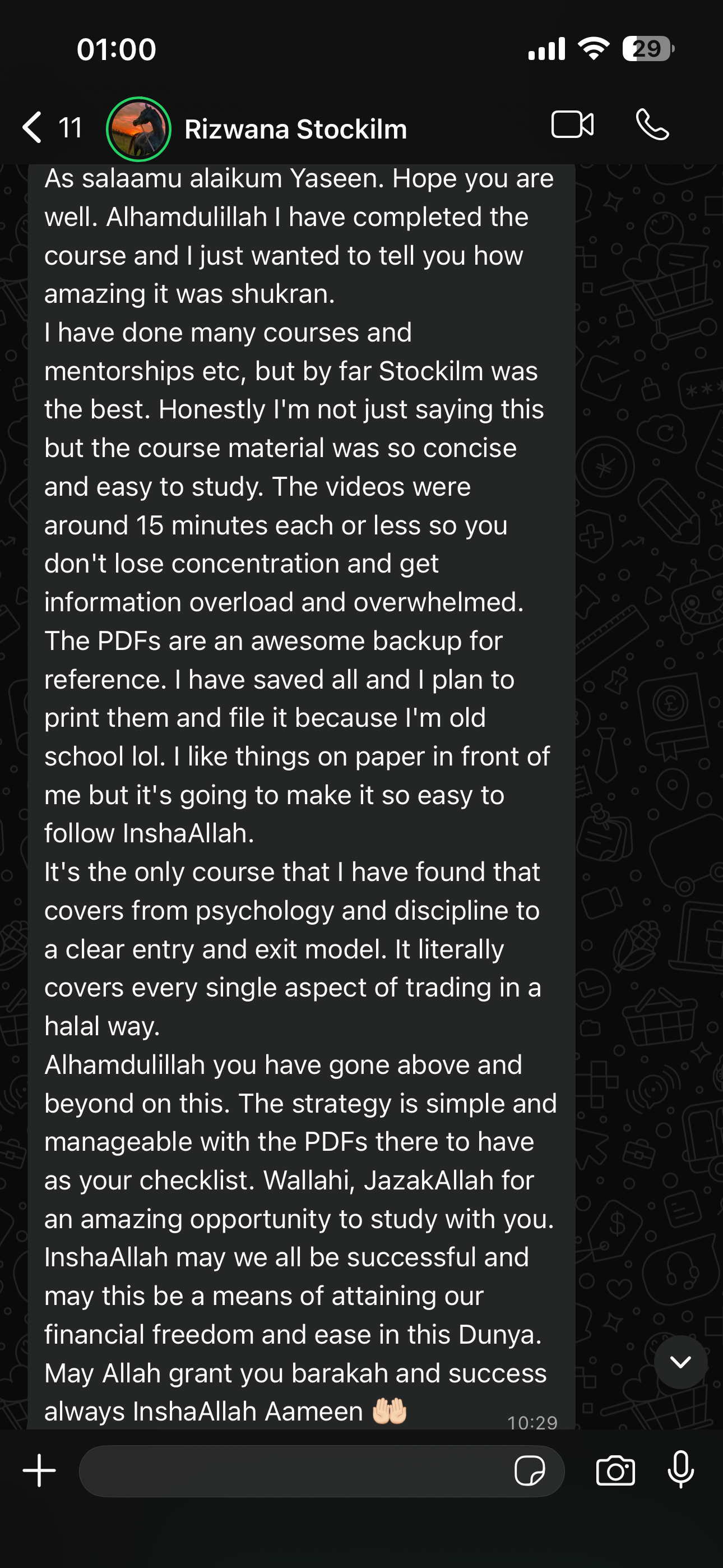 Preview of Rizwana's original WhatsApp message
